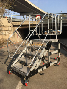 定制铝合金踏步台攀爬踏板梯车间工作台踏步梯移动平台防滑梯