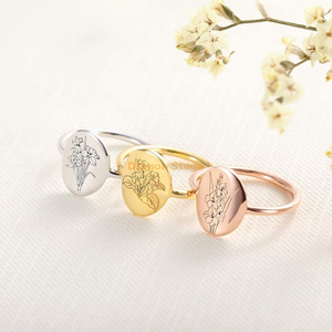 女士女孩生日礼物个性戒指首饰金刻印章定制不锈钢生日花戒指
